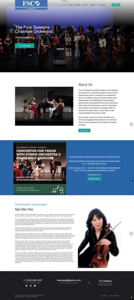 Image of the Four Seasons Chamber Orchestra performing in Washington, D.C., showcasing musicians with various instruments, highlighting the orchestra's artistic presence and classical excellence.