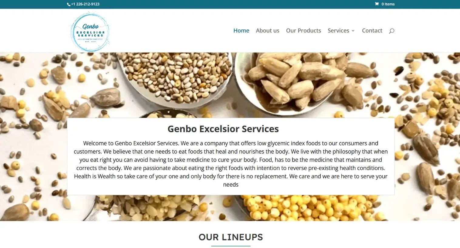 Low-glycemic food products displayed in bowls, emphasizing health and nutrition for Genbo Excelsior Services.