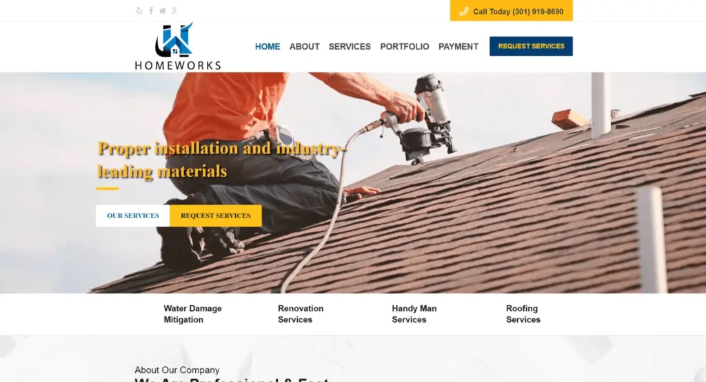 Person installing roofing materials with a nail gun, emphasizing professional home repair and restoration services by Homeworks Restoration Services.