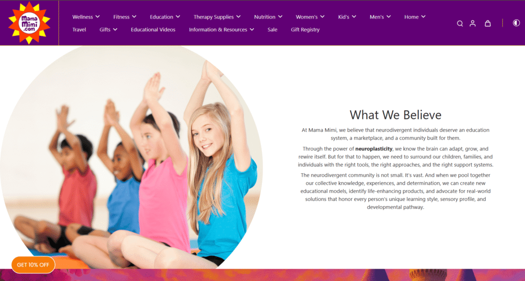 Children practicing mindfulness exercises in a supportive environment, promoting sensory awareness and learning, aligned with Mama Mimi's resources for neurodivergent development.