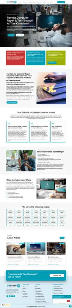 Remote computer repair service with technical support for Mac and Windows users, showcasing 24/7 assistance, virus removal, and performance optimization.