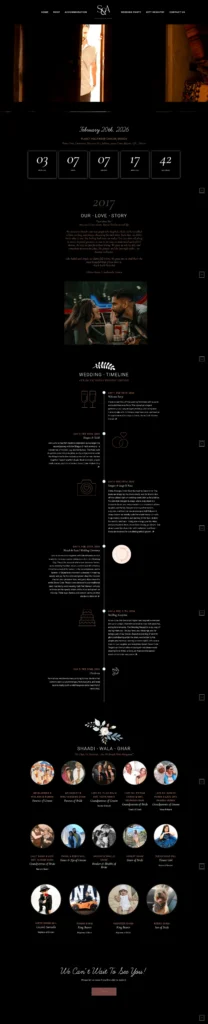 Elegant wedding website design for Ashima and Sudhanshu’s destination wedding in Cancun, featuring event timelines, RSVP options, and immersive visuals.