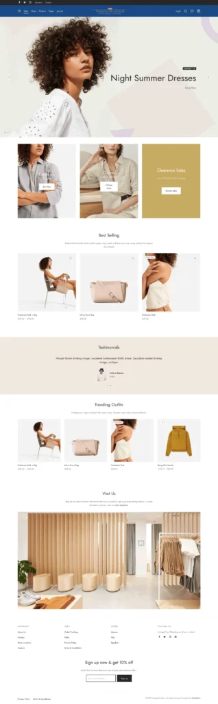 Nazaga Boutique website showcasing stylish night summer dresses, best-selling items, and clearance sales, designed for a seamless online shopping experience.