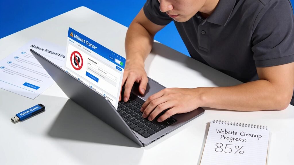 Professional using malware removal tools to clean a website effectively