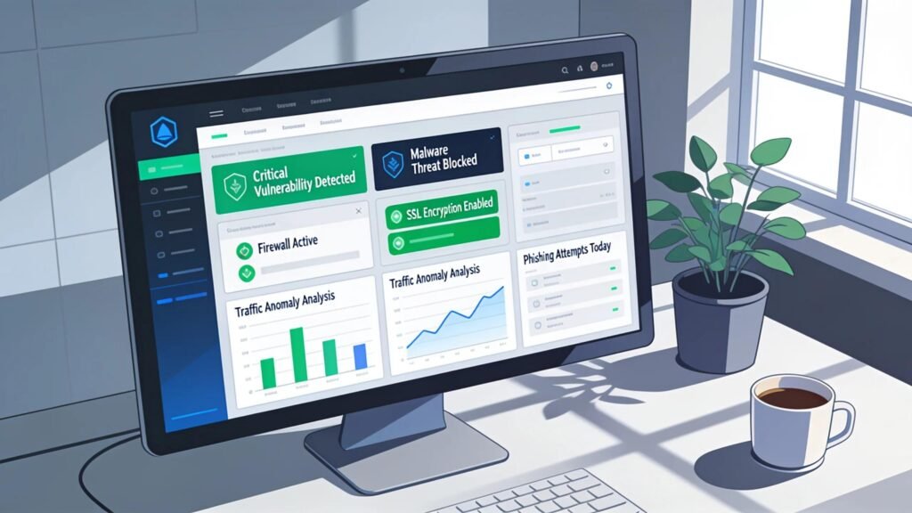Cybersecurity dashboard showcasing security strategies for preventing website threats
