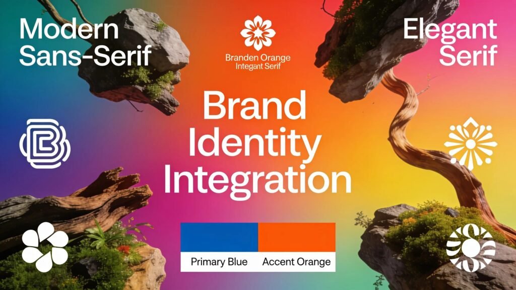 Artistic arrangement of branding elements emphasizing visual consistency and identity