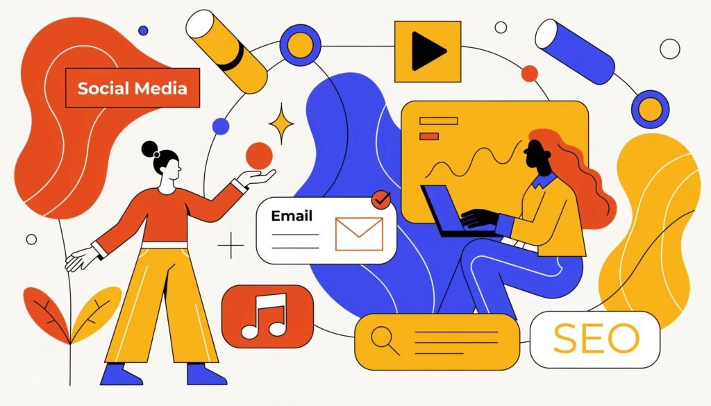Illustration of various digital marketing channels enhancing lead generation for small and medium businesses