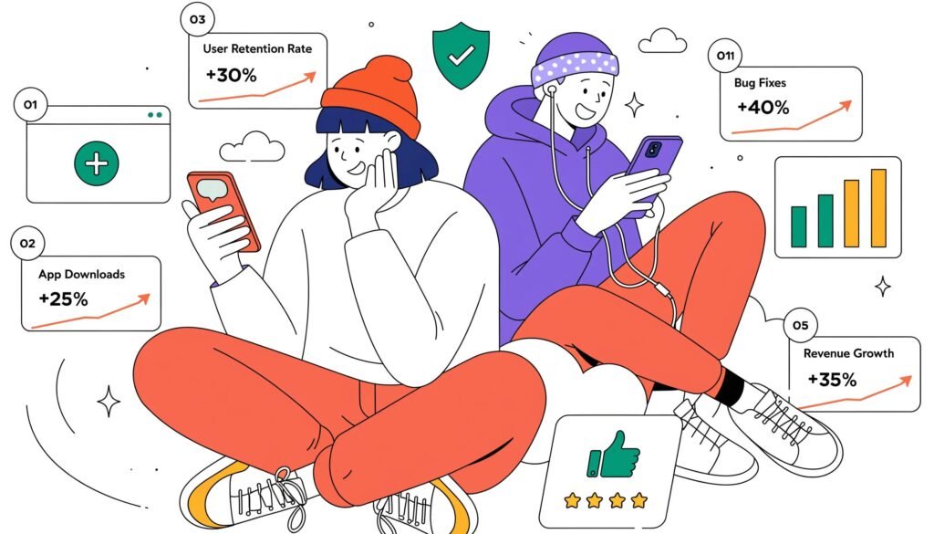 Illustration of benefits from regular app maintenance services on user experience